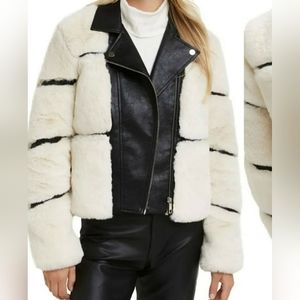 River Island Faux Fur Jacket- Cream and Black